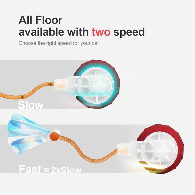 Interactive Cat Toys for Indoor Cats,The 3rd Generation Agile Moving Cat Ball with Elastic Mesh Tail,Automatic Kitten Toys for Bored Indoor Cats (Red)