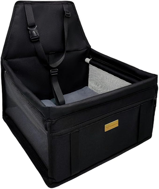 Pet Dog Booster Seat, Upgrading the Framed wall to Prevent Collapse，Breathable and Foldable Pet Car Basket，Removable andWashable pet car seat (Black)