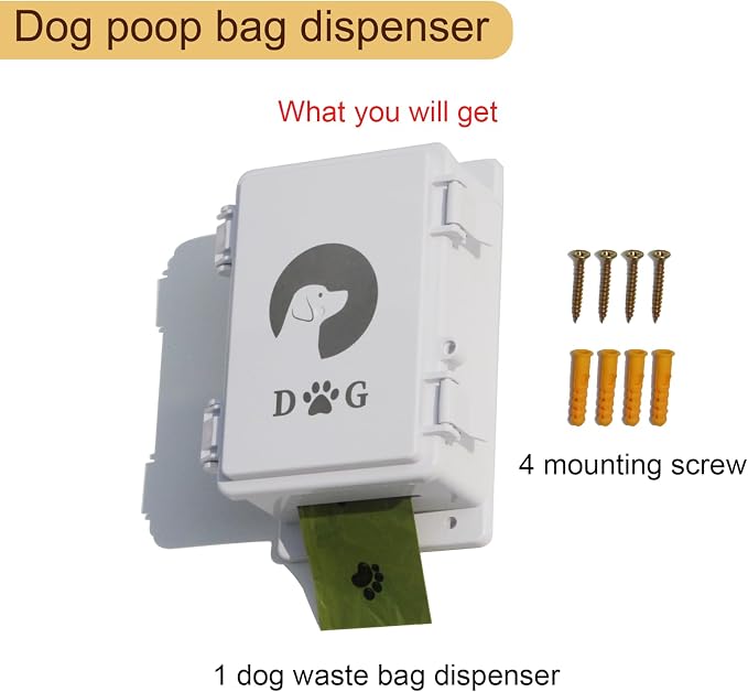 Wall Mounted Dog Poop Bag Dispenser - Heavy Duty Waterproof ABS Plastic Pet Waste Station, Indoor/Outdoor Holder for Yard, Patio, Garage & Lawn | Easy Access Design