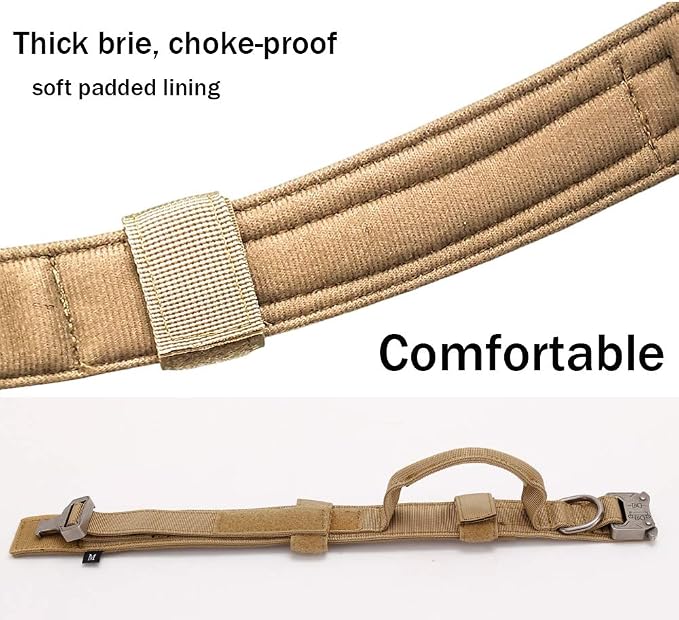 Tactical Dog Collar and Leash Set for Large Dogs with Control Handle，Brown | 1000D Heavy-Duty Nylon Fabric,Quick-Release Metal Buckle,Adjustable Fit,Soft-Padded Webbing,D-Ring,for Training & Hiking,M