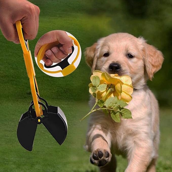 Andiker Portable Pet Pooper Scooper with Short Handle, Pet Clamp Scooper, High Elastic Spring Dog Poop Scoop Indoor and Outdoor Cleaning Tool (Yellow)
