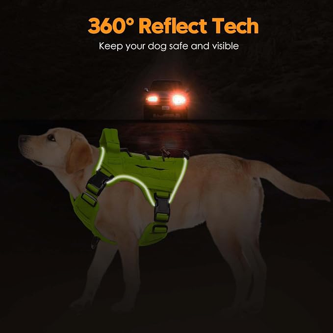 Heavy-Duty Tactical Dog Harness for Large Dogs, No Pull Adjustable Reflective Pet Vest with Molle System, K9 Military-Grade Control for Service Training, Outdoor & 10+ Breeds, Wild Lime, Medium