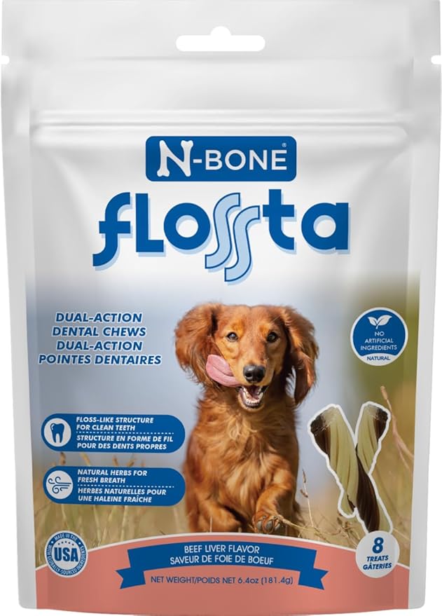 N-Bone FLOSSta Dual Action Dental Chews Beef Liver Flavor, 6.4-oz Bag