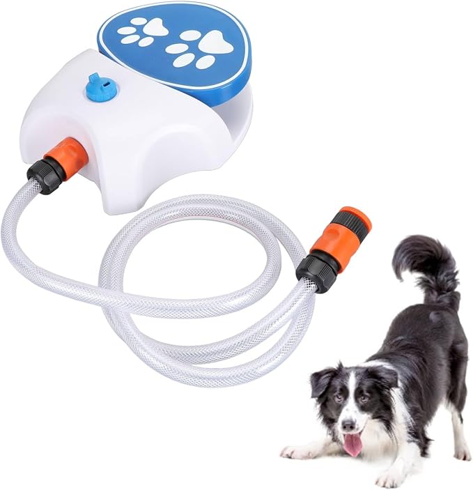 Outdoor Dog Water Fountain Step On, Large Dog Sprinkler Drinking Water Dispenser Sprinkler Paws Waterer with Hose10.43x8.27x3.15in