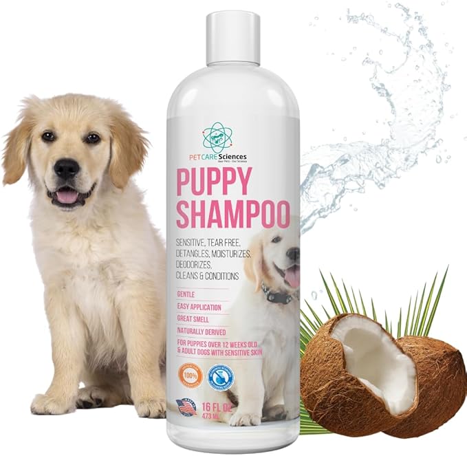 PET CARE Sciences 16 fl oz Tearless Puppy Shampoo and Conditioner - Anti Itch Dog Shampoo Sensitive Skin - Coconut Oil Oatmeal Pet Shampoo for Puppies, Made in The USA