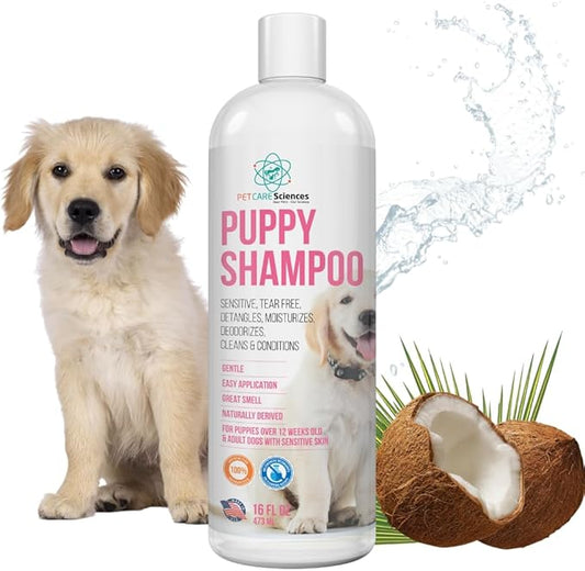 PET CARE Sciences 16 fl oz Tearless Puppy Shampoo and Conditioner - Anti Itch Dog Shampoo Sensitive Skin - Coconut Oil Oatmeal Pet Shampoo for Puppies, Made in The USA