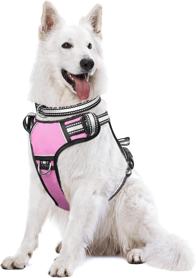 Dog Harness No Pull, Pet Harnesses with Dog Collar, Adjustable Reflective Oxford Outdoor Vest, Front/Back Leash Clips for Small, Medium, Large, Extra Large Dogs, Easy Control Handle for Walking