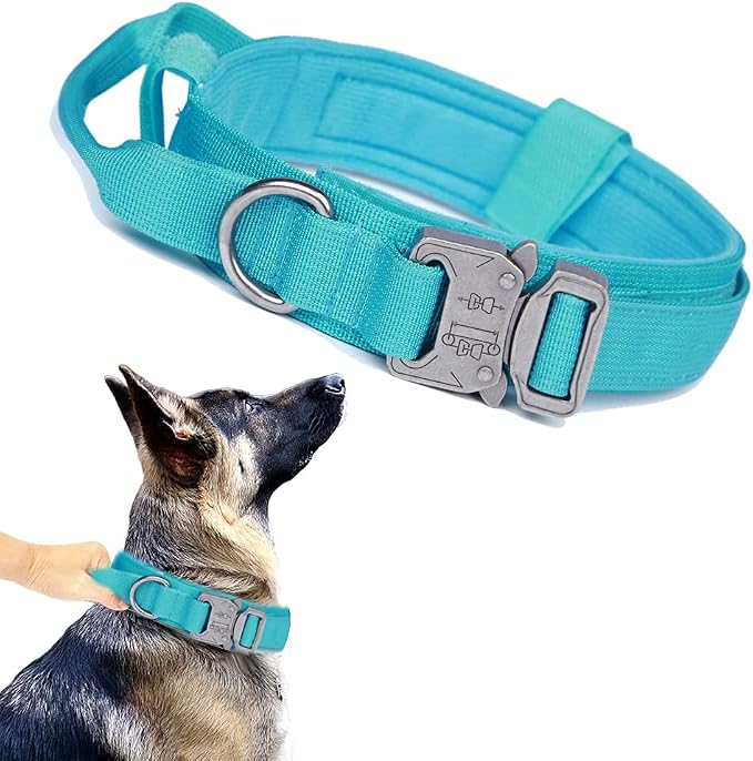 Tactical Dog Collar for Large Dogs with Control Handle,Blue,XXL | 1000D Heavy-Duty Nylon Fabric,Quick-Release Metal Buckle,Adjustable Fit,Soft-Padded Webbing,D-Ring,for Training & Hiking