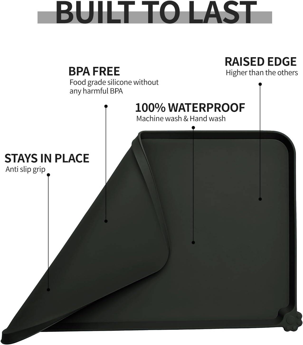 Waterproof Pet Feeding Mat with High Raised Edges, Heavier and Thicker Placemats for Cat Dog Water Bowl with BPA Free, Dogs Cats Food Mats for Messy Drinkers to Prevent Spill and Protect Floors