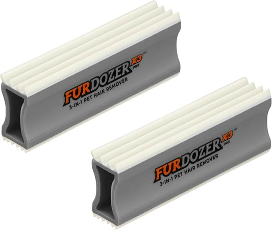 FurDozer Pet Hair Remover & Auto Detailing Tools - Cat & Dog Hair Remover for Carpets, Car Interiors, Couches, Bedding, & Pet Furniture (Gray, (2 Pack) - X3 PRO)
