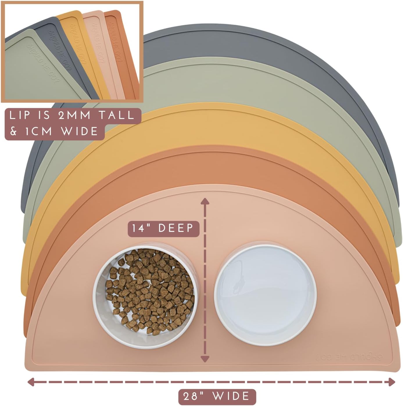 Waterproof Silicone Pet Food Mat - Non-Slip, Spill-Proof Feeding Mats for Floors, Raised Edge Design, Easy-to-Clean, Rubber Mat for Dog & Cat Bowls, 28" Across x 14" Deep, Large-Honey