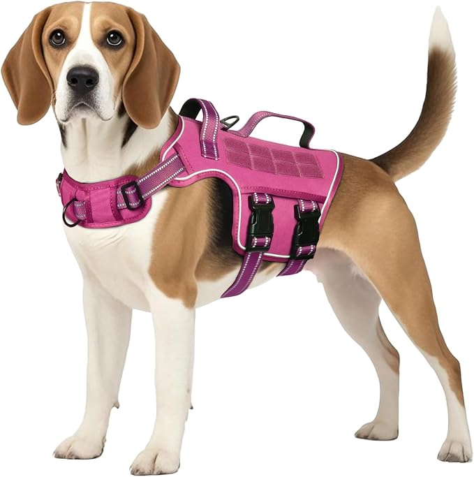 Dog Harness Medium Sized Dog, No Pull Dog Vest with Molle System | Tactical, Easy Control With Handle, Breathable Soft Padded, Adjustable, Reflective, No Choke for Walking, Pink Medium