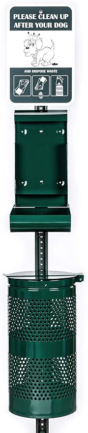Monarch Pet Waste Station - 8ft Green Steel Dog Waste Station - Includes a Vandal-Resistant Locking Dispenser, 800 Universal Poop Bags, a 10gal Trash Receptacle w/Lid, & a 12"x18" Sign