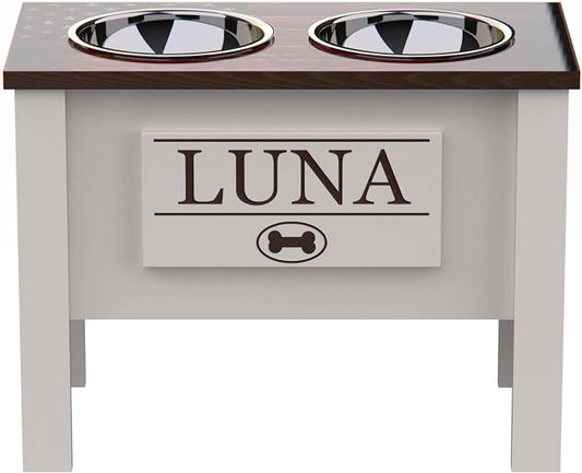 Elevated Dog Bowls for Large Dogs, Personalized Food Stand for Large Breed | Farmhouse Style, Elevated Wood Stand, Storage Container, Stainless Steel Bowls, Raised Anti-Slip Feeder, Made in USA