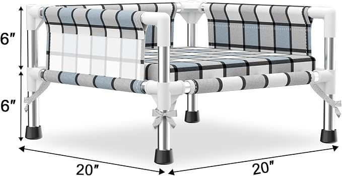 Elevated Dog Bed with with Guardrail & Cushion, Raised 3-Fence Dog Bed | Breathable Lifted Stainless Steel Frame Dog Hammock Bed with Mat for Small Pets, Cooling Washable Dog Cot