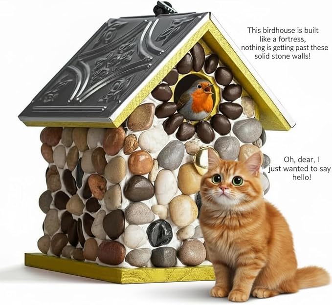 Masterpiece Bluebird Bird House for Outside Clearance, River Pebbles Cedar Bird House Bird Feeder for Outdoor, Hanging Birdhouse for Outside, Pole Mountable Birdhouse, 10 Yrs Lasting (Yellow)