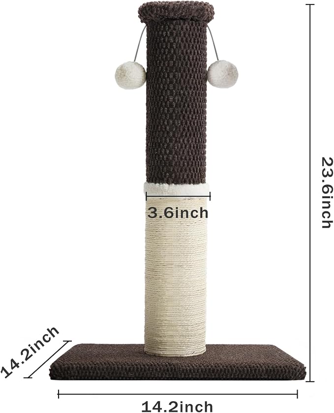 Made4Pets Cat Scratching Post with Sisal & Carpet for Indoor Cats, 23.6" | Cat Scratcher with Wide Stable Base, Interactive Hanging Toys, Ideal for Kittens, Small Cats and Everyday Indoor Play