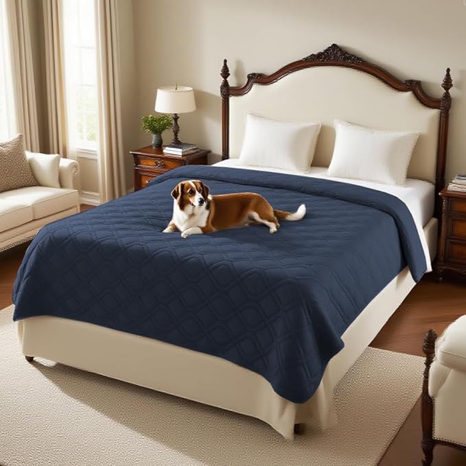 PrinceDeco Waterproof Couch Cover for Dogs Washable Dog Blanket Indoor and Outdoor Replacement Bed Cover with Anti-Slip Back Furniture Bed Couch Sofa for Large Sized Dog(52x82 Inch,Navy)