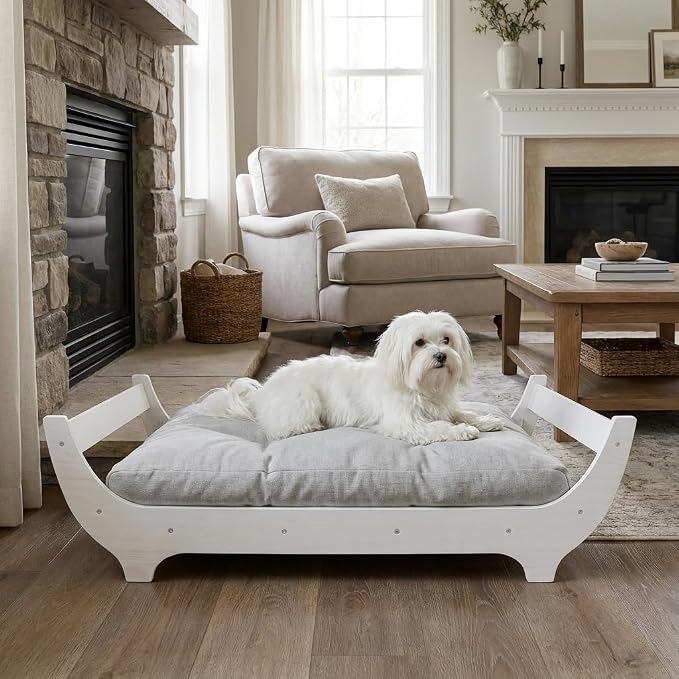 Perugina Wood Elevated Raised Dog Bed Frame Mat Set,Maple Pattern,60lb | Trainer Recommended DutchDesign Sturdy Attractive Dog Sofa Couch Furniture