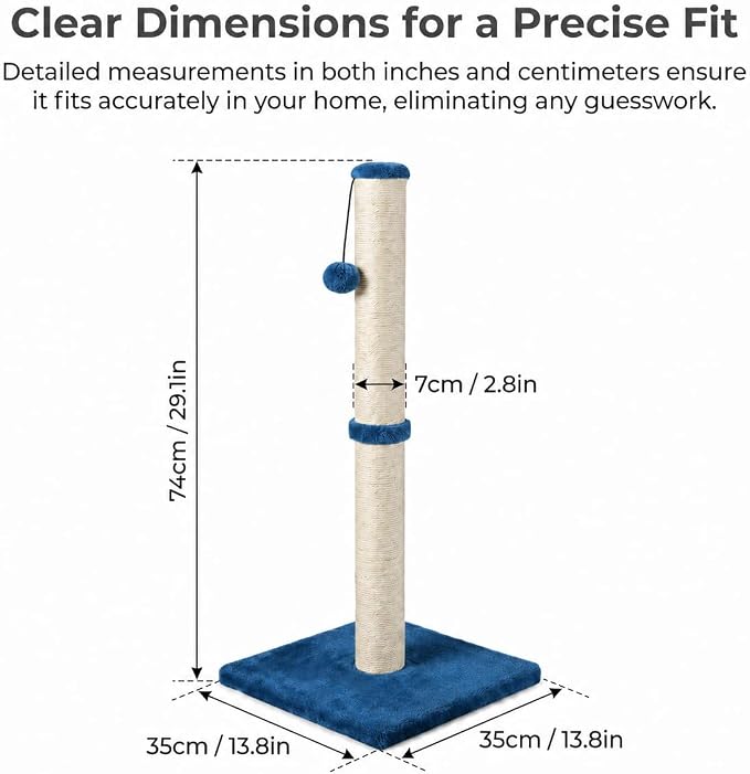 Dimaka 29" Tall Cat Scratching Post, Claw Scratcher with Sisal Rope and Covered with Soft Smooth Plush