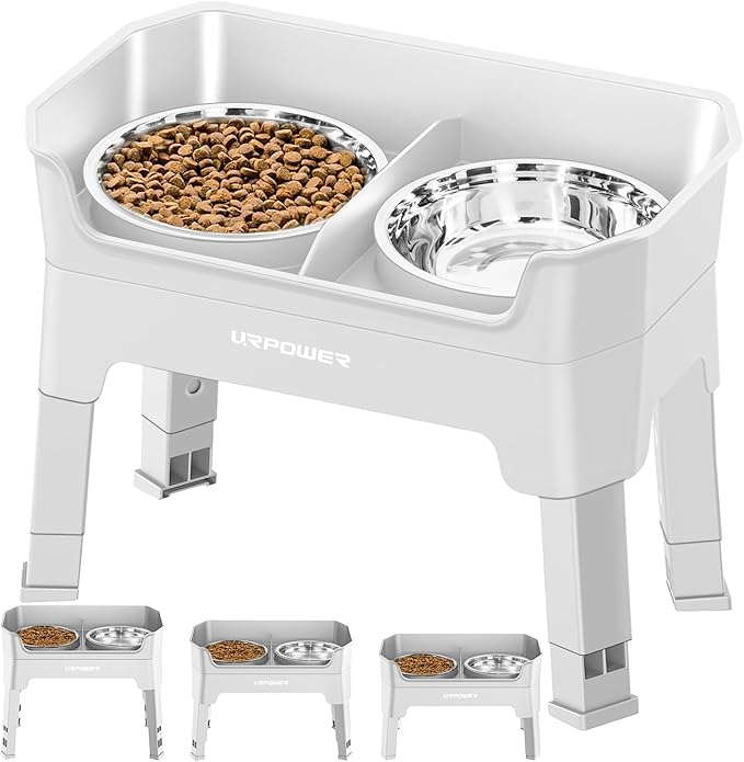 URPOWER Elevated Dog Bowls, 3-in-1 Double Deck Raised Dog Bowl Stand | 4 Height Adjustable Raised Stand with 2 Stainless Steel Food Bowls & Licking Plate for Small, Medium & Large Dogs