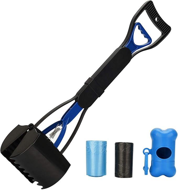Pooper Scooper Long Handle Top Paw Jaws Poop Scoop Dog Sanitary Waste Pickup Removal for Small,Medium, Large, XL Pets Waste Bag Holder Feces Remover Portable Heavy Duty Disposer with Bags