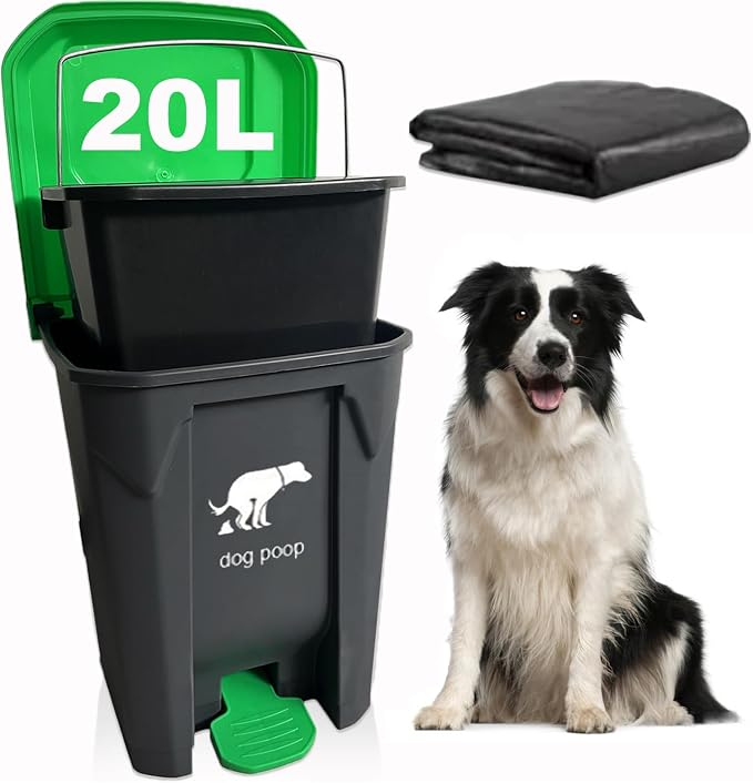 20L/5Gallon Dog Poop Trash Can Outside - Hands-Free Pedal Pet Waste Bin | Removable Inner Bucket - Backyard, Porch, Garage, Yard, Odorless - Dogs Poop Garbage Can Outdoor with Waste Bags