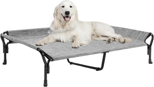 Veehoo Cooling Elevated Dog Bed, XL Raised Pet Cot with Guardrail & Slope Headrest, Durable Breathable Teslin Mesh, Non-Slip Feet, Washable Dog Couch Bed for Indoor & Outdoor, X Large, Black Silver