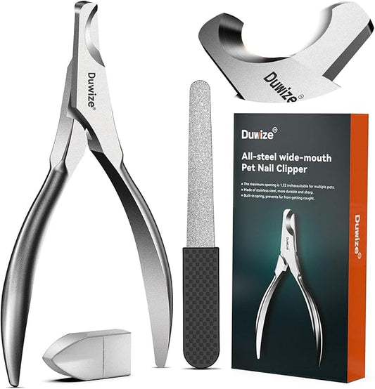Dog Nail Clippers - All Steel Material, 1.22-Inch Large Opening, Built-in Spring, No Fur Pinch, for Medium to Large Dogs and Cats, Professional Pet Nail Trimmers, with Free Nail File (Matte)