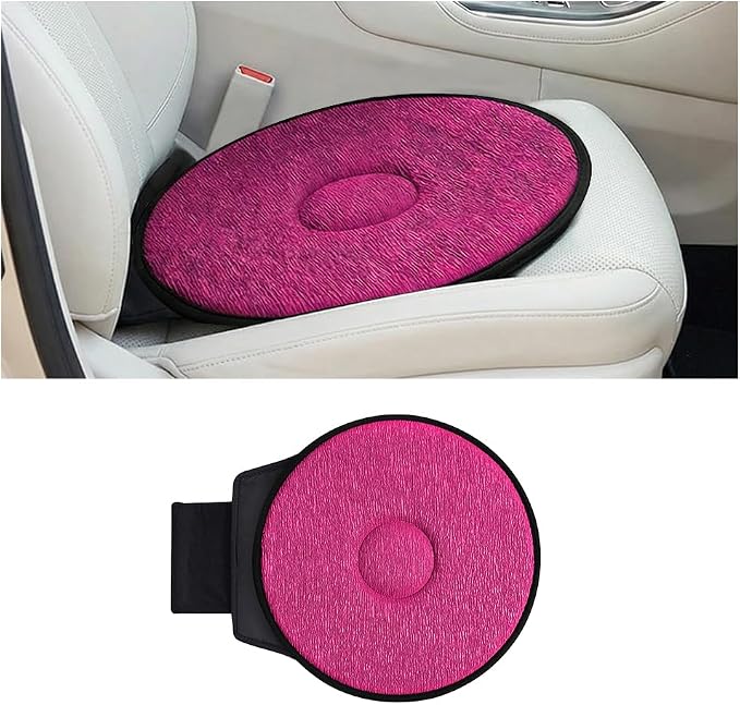360 Degree Swivel Car Seat Cushion, Round Rotating Non Slip Vehicle Chair Pad for Elderly Support, Portable Removable Automotive Seat Assist Pad, Universal for Sedan RV Truck (Wine Red)