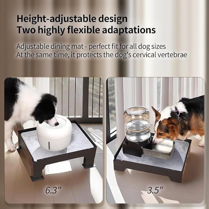 Diatomite Mat Pet Feeder Stand – Compatible with Most Dog Bowls & Automatic Feeders, Elevated Dining Station with Non-Skid Feet & Adjustable Height that Absorb Spills to Keep The Bowl Area Clean