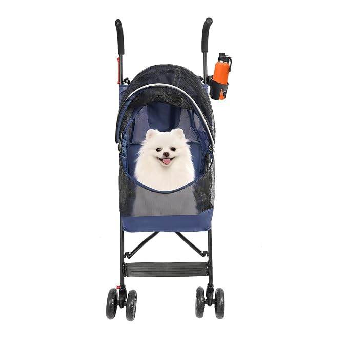 Pet Stroller for Small Medium Dogs Cats up to 22 lbs, Lightweight Foldable Dog Stroller with 360° Wheels & Brakes, Safety Tether, Breathable Mesh, Removable Washable Cushion