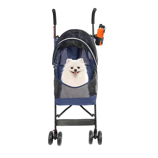 Pet Stroller for Small Medium Dogs Cats up to 22 lbs, Lightweight Foldable Dog Stroller with 360° Wheels & Brakes, Safety Tether, Breathable Mesh, Removable Washable Cushion