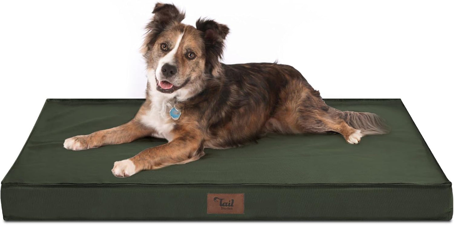 Outdoor All Weather Large Dog Bed, Waterproof Dog Bed for Large Dogs, Orthopedic Egg Foam Pet Bed with Washable and Removable Oxford Cooling Cover, Dark Green