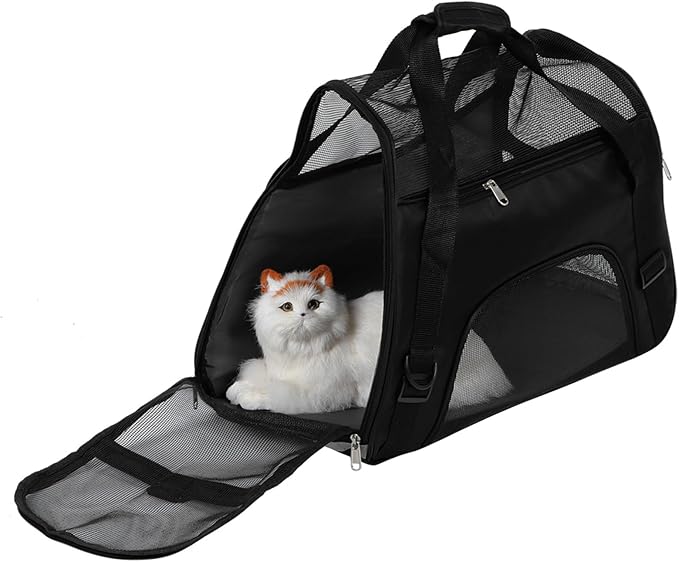 FAA Approved Compact Pet Carrier for Cats Small Dogs Breathable Lightweight Travel Bag with Expandable Design Easy Carry Handle