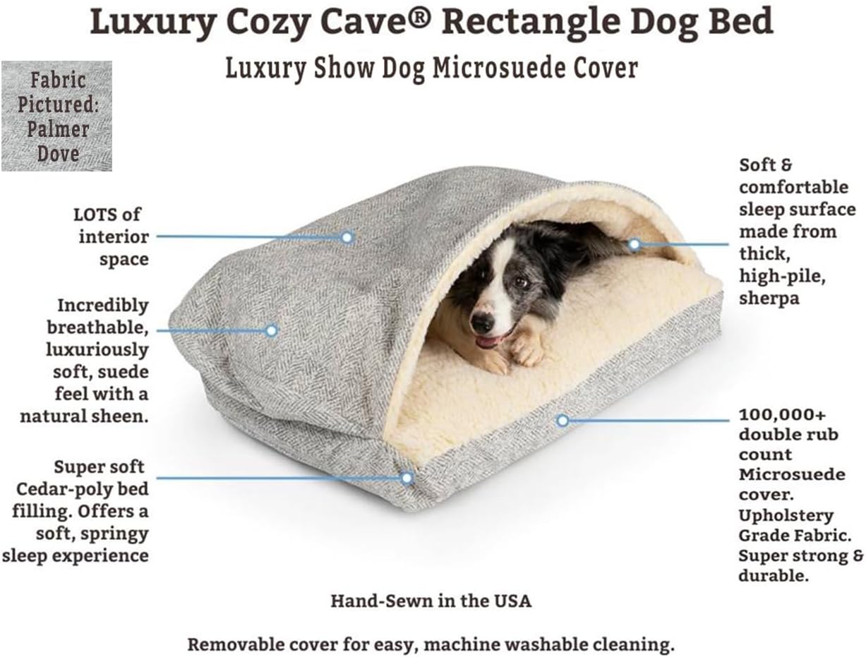 Snoozer Pet Products Luxury Rectangle Cozy Cave Dog Bed with Microsuede, Showdog Collection, Large, Merlin Linen