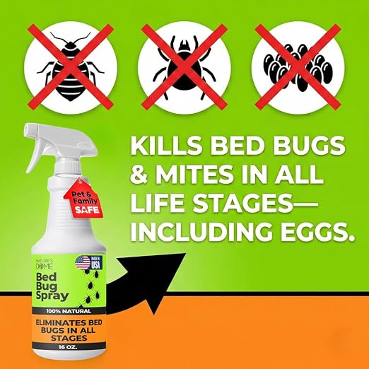 Nature's Dome Bed Bug Spray – 16 OZ Natural Bed Bug & Mite Killer, Destroys Eggs, Kills Resistant Strains, Long-Lasting Protection, Safe for Home Use