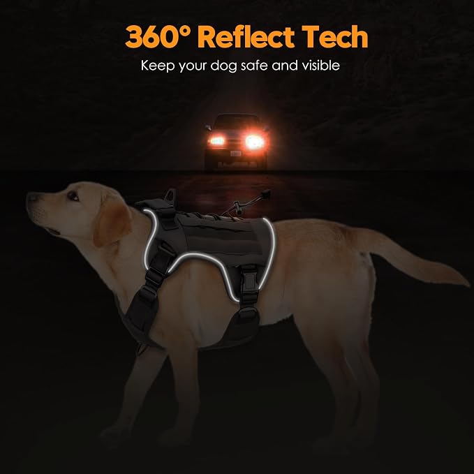 Heavy-Duty Tactical Dog Harness for Large Dogs, No Pull Adjustable Reflective Pet Vest with Molle System, K9 Military-Grade Control for Service Training, Outdoor & 10+ Breeds, Gray, XX-Large
