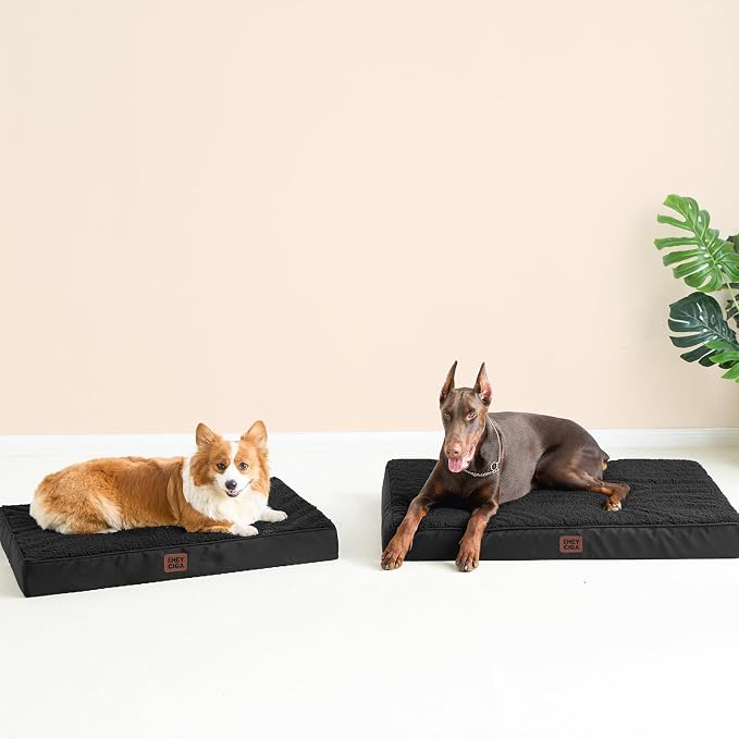 EHEYCIGA Orthopedic Dog Bed Large with Removable Washable Cover, 44IN Black | Egg Crate Foam Support, Durable Oxford fabric, Non-Slip Bottom, Machine Washable, Soft Waterproof Plush Pet Bed Mat For Crate