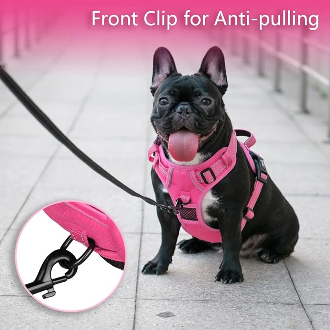 PoyPet No Pull Dog Harness, Reflective Vest with 2 Leash Clips & Handle | Lockable Neck Release Buckle, No Choke, Adjustable, Soft Padded, for Walking Training, Pink Matching Trim, X-Large