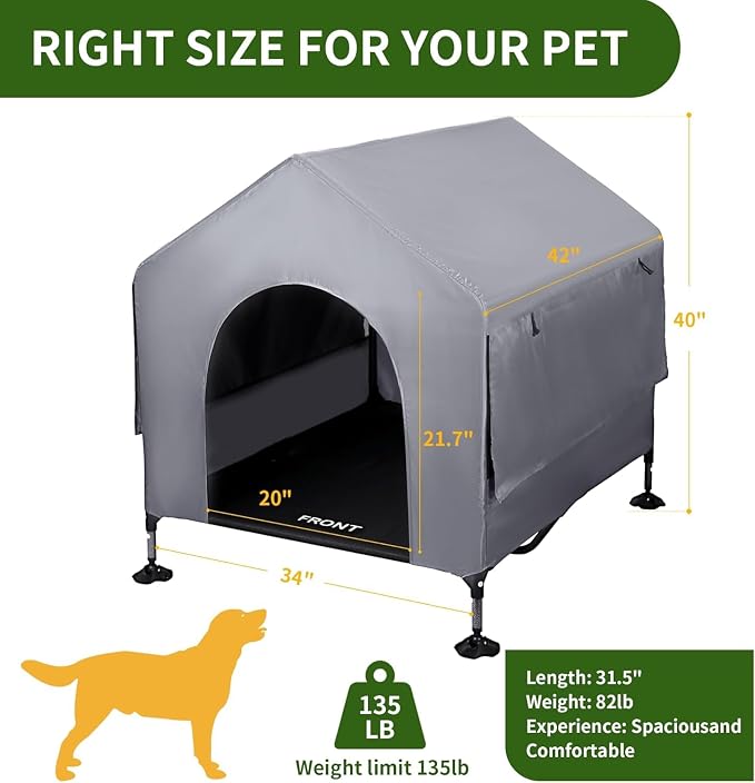 Summertrail 42" Large Dog House Outdoor Indoor Elevated Dog Cot Tent Shade | Dog Shelter with Breathable Mesh Windows, Non-Slip Feet, Easy Install, Waterproof Canopy Dog Kennel for Outside, Easy Clean