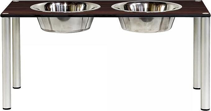 Raised Pet Bowls for Cats and Dogs, Outdoor Elevated Dog Cat Food and Water Bowls Stand Feeder on Aluminum Legs with 2 Stainless Steel Bowls Sizes for Small Medium and Large Dogs. Large (Tosca)