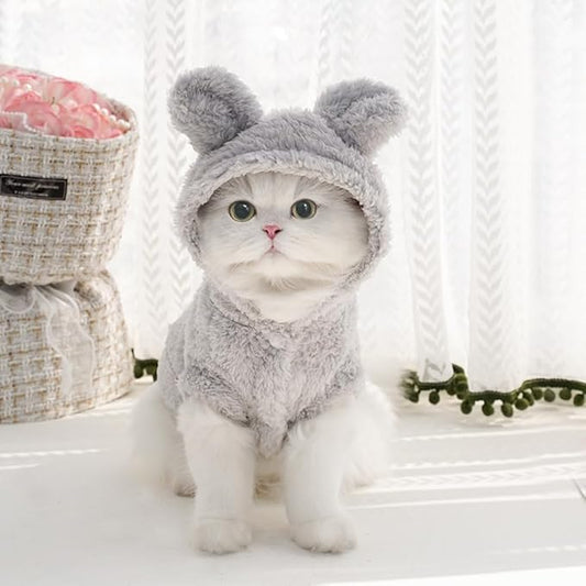 Selena Cat Bunny Ears Costume Cute Dog Kitten Hoodies Sweater Rabbit Ears Puppy Pet Apparel (XXX-Large,Gray)