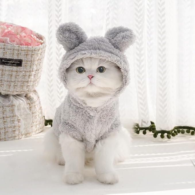 Selena Cat Bunny Ears Costume Cute Dog Kitten Hoodies Sweater Rabbit Ears Puppy Pet Apparel (X-Large,Gray)