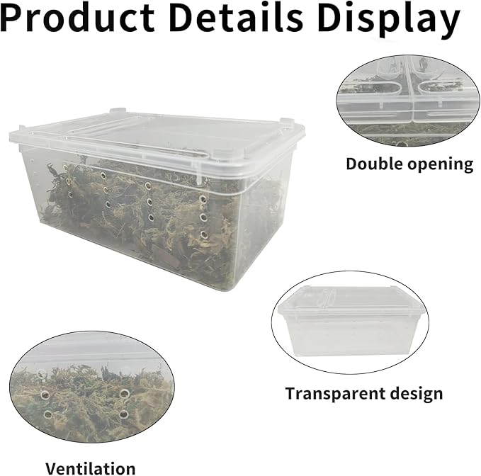 PINVNBY Reptile Feeding Box 8 PCS Snake Breeding Box Lizard Cage Habitat Hatching Container 7.48"x4.92"x2.95" Transparent Portable Plastic Cricket Cage for Spider Scorpion Gecko Tortoise Treefrog