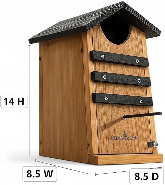 Cedar Screech Owl House Box, Squirrel House, Duck Nesting Shelter, Cedar Bird House for Outside, Rustic Big Birdhouse,Nesting Shelter Nester Large Heavy, Stainless Steel Perch,Assemble Needed