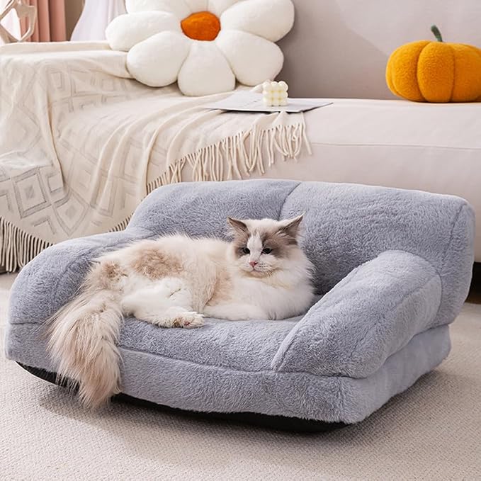 Pink Cat Couch Bed, Washable Plush Sofa for Cats and Small Dogs(18.9 x 14.6 x 9.1in)