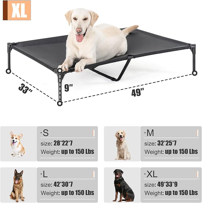 Garnpet XL Elevated Dog Bed for Large Dogs, Extra Raised Dog Cot Beds, Heavy Duty Pet Cots with Durable Supportive Teslin Recyclable Mesh, Indoor & Outdoor Pet Bed
