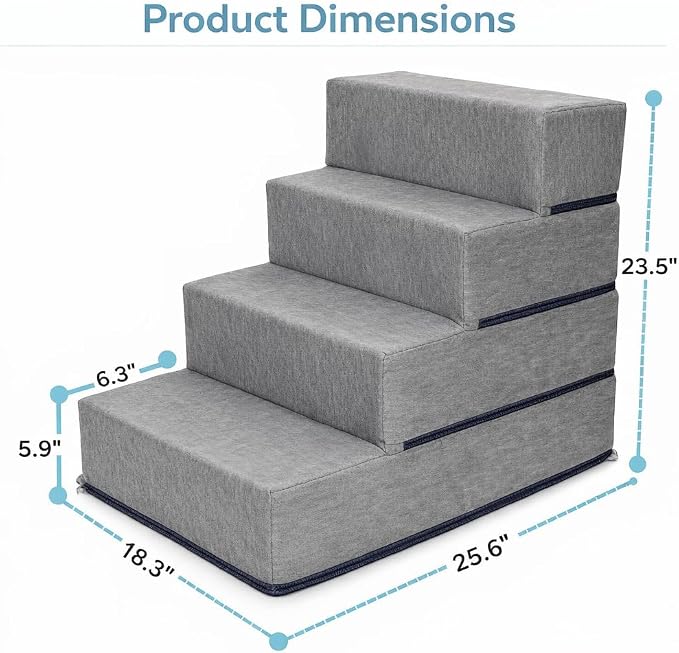 Elevon Dog Stairs for Bed 23.5" H, 4-Step Dog Steps for High Bed and Couch, Pet Steps for Small Dogs and Cats, Non-Slip Balanced Pet Ramp Indoor, Grey