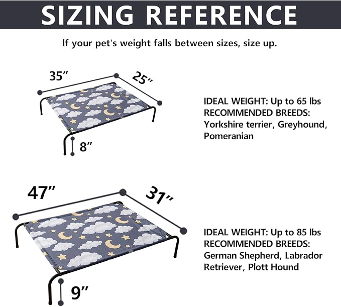 Black Night Cloud Moon Pattern Orthopedic Elevated Dog Pet Bed(47"X31"X9"),with Metal Frame,Breathable Waterproof Dog Kennel,Sleeping Bed for Small Medium Large Dogs Cats,for Home,Outdoor Use